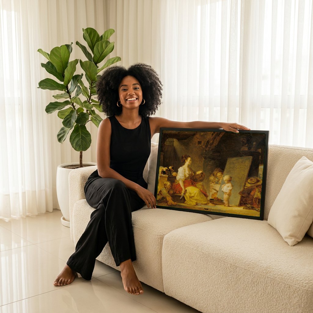 Quadro Decorativo A Escola - Jean Honoré Fragonard | modelo apresentando o quadro emoldurado