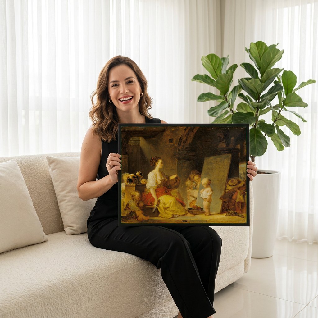 Quadro Decorativo A Escola - Jean Honoré Fragonard | modelo apresentando o quadro emoldurado