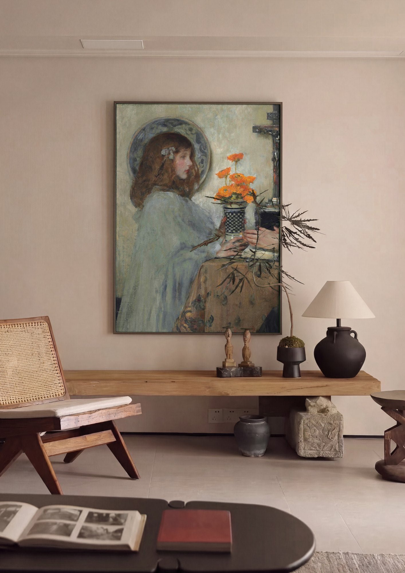 Quadro Decorativo A Menina e o Vaso de Flores - James Jebusa Shannon | quadro emoldurado na parede