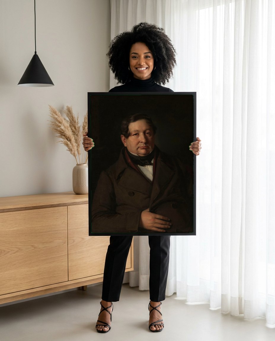 Quadro Decorativo Retrato de Homem - Józef Simmler | modelo apresentando o quadro emoldurado