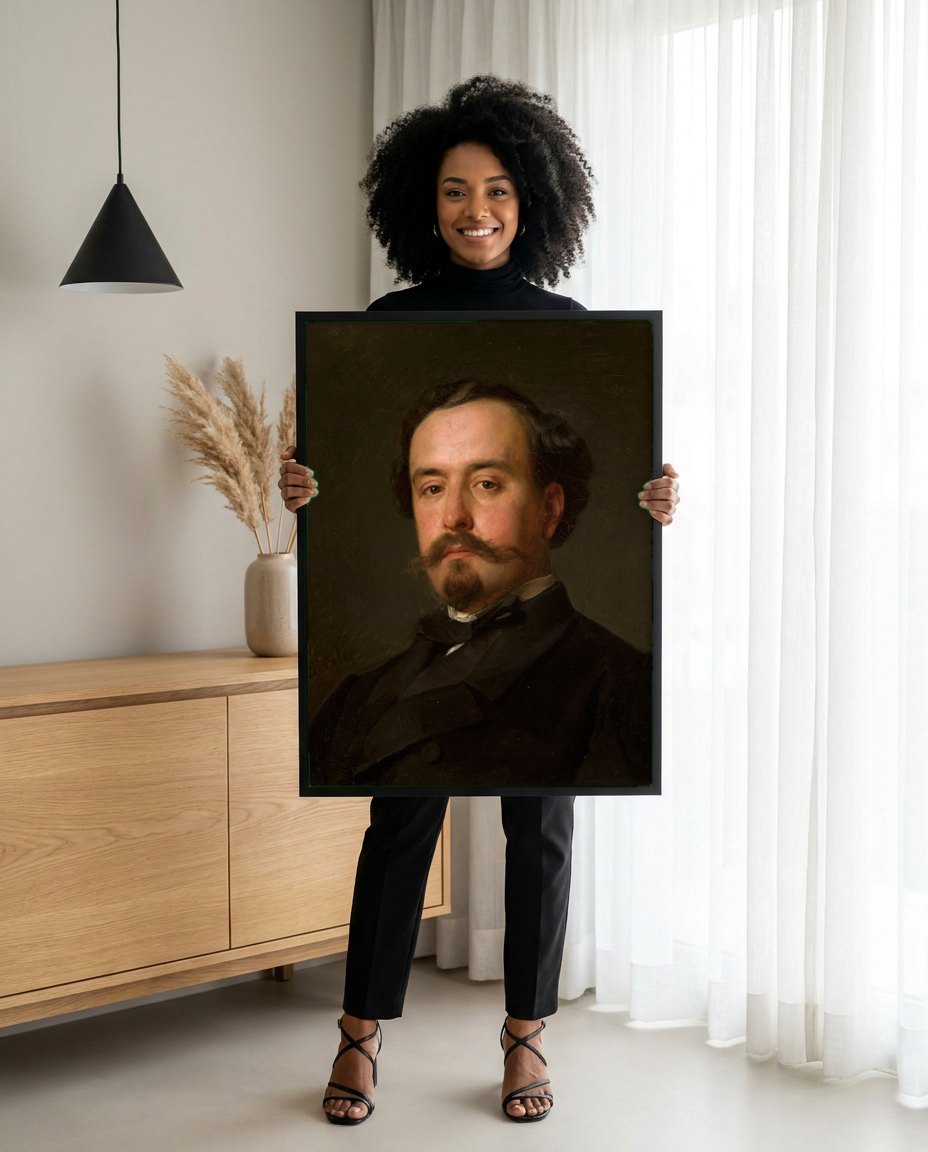 Quadro Decorativo Retrato de Homem - Józef Simmler | modelo apresentando o quadro emoldurado