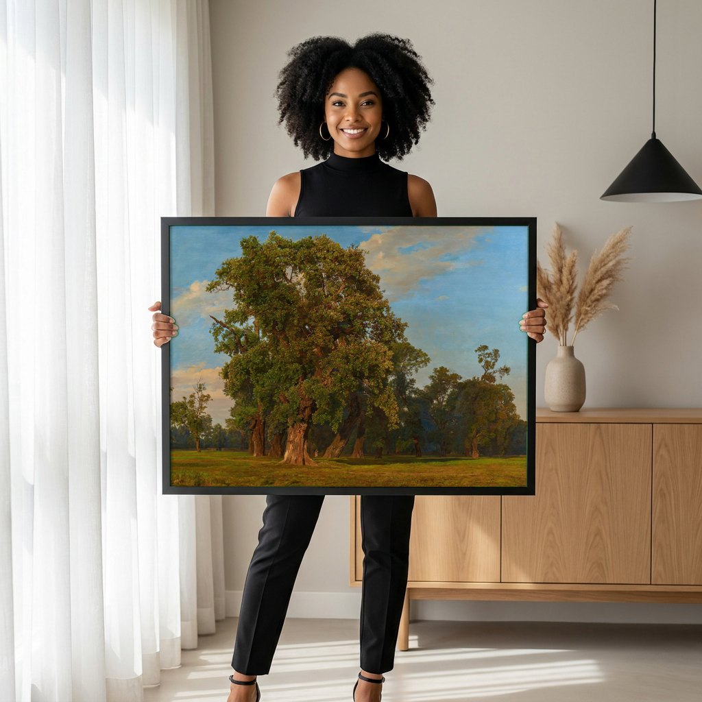 Quadro Decorativo Floresta de Carvalho - Ferdinand Georg Waldmüller | modelo apresentando o quadro emoldurado