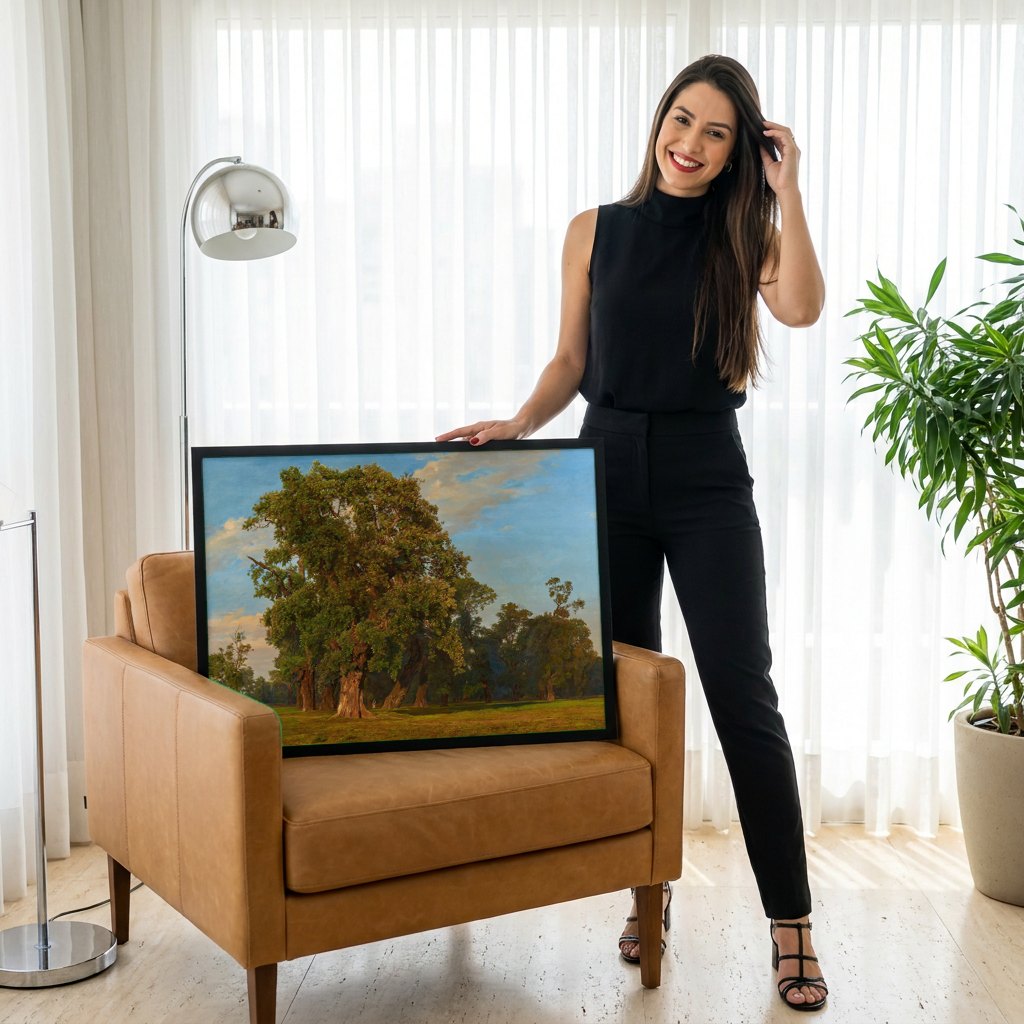 Quadro Decorativo Floresta de Carvalho - Ferdinand Georg Waldmüller | modelo apresentando o quadro emoldurado