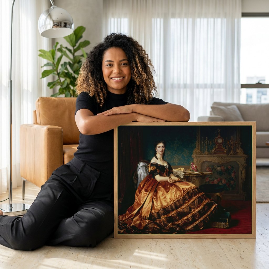 Quadro Decorativo Retrato de Dama - Józef Simmler | modelo apresentando o quadro emoldurado