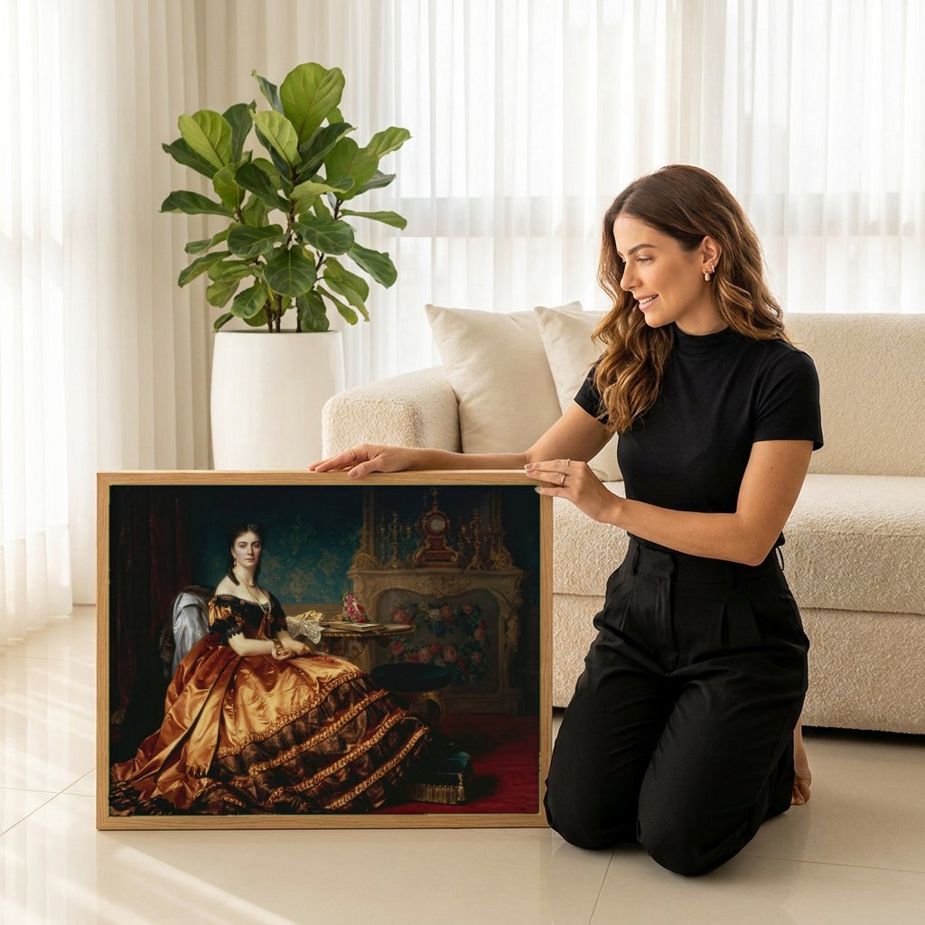 Quadro Decorativo Retrato de Dama - Józef Simmler | modelo apresentando o quadro emoldurado