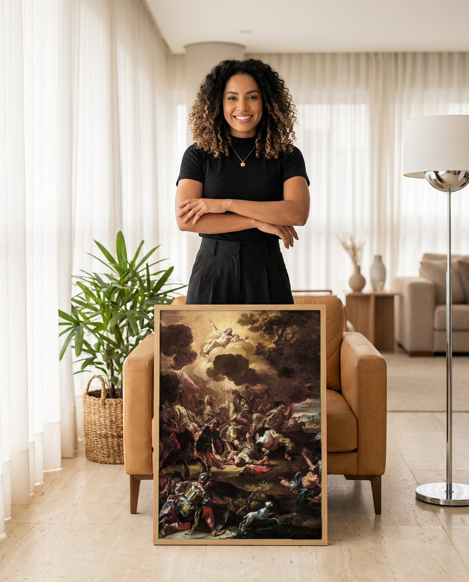 Quadro Decorativo A Conversão de Saulo - Francesco Solimena | modelo apresentando o quadro emoldurado