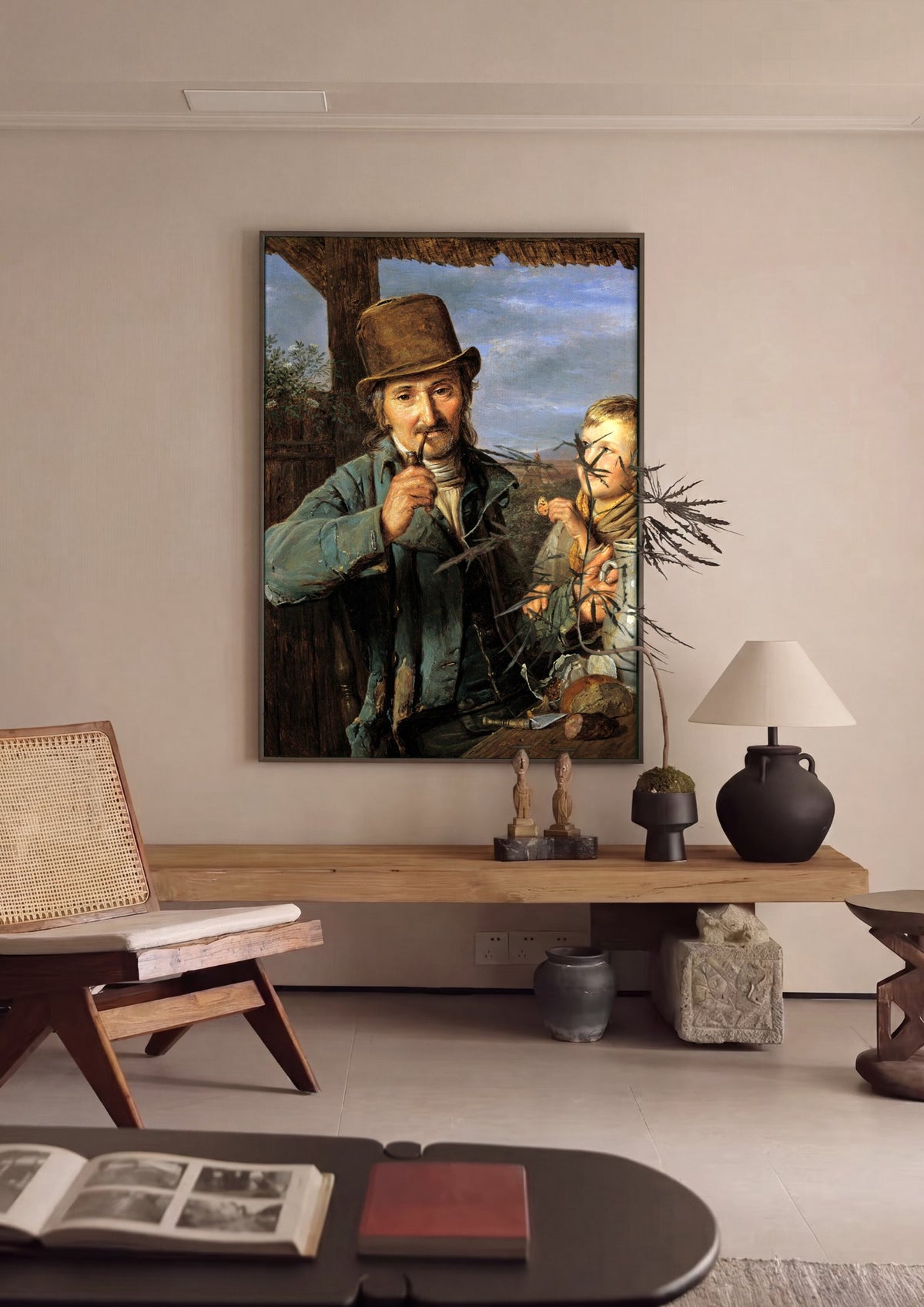 Quadro Decorativo O Fumante e o Menino - Ferdinand Georg Waldmüller | quadro emoldurado na parede