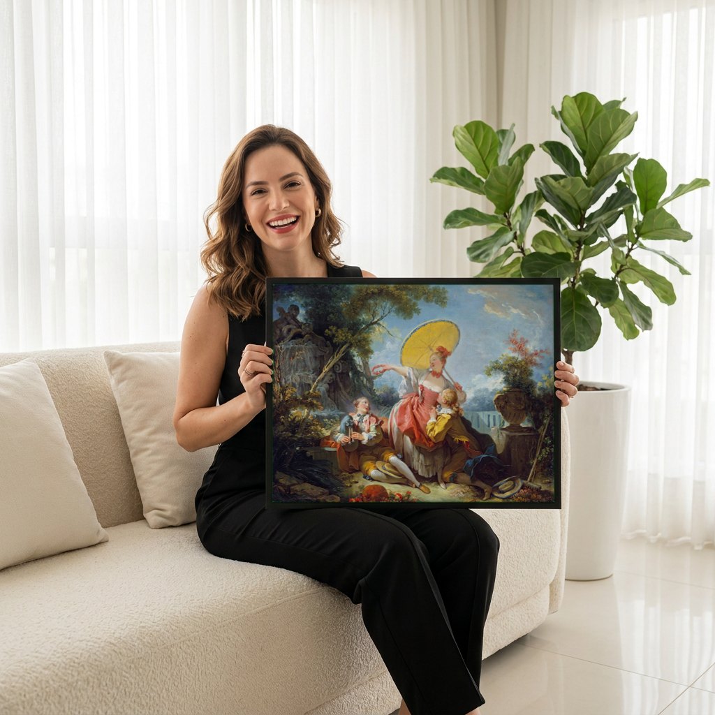 Quadro Decorativo A Coroacao do Amante - Fragonard | modelo apresentando o quadro emoldurado
