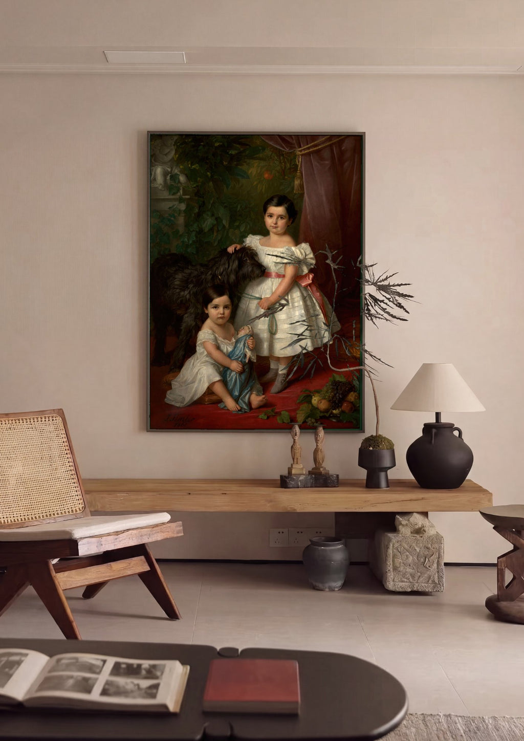 Quadro Decorativo Crianças e Cão – Józef Simmler em ambiente decorado