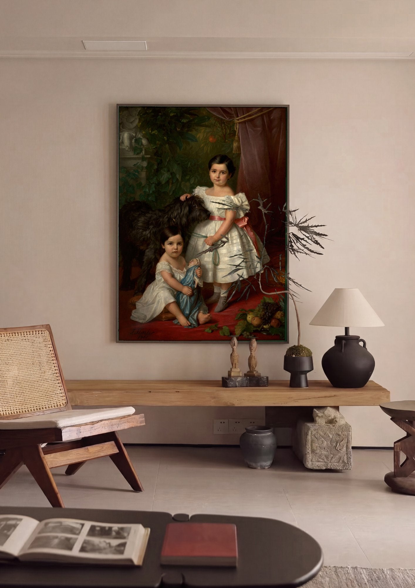 Quadro Decorativo Crianças e Cão – Józef Simmler em ambiente decorado
