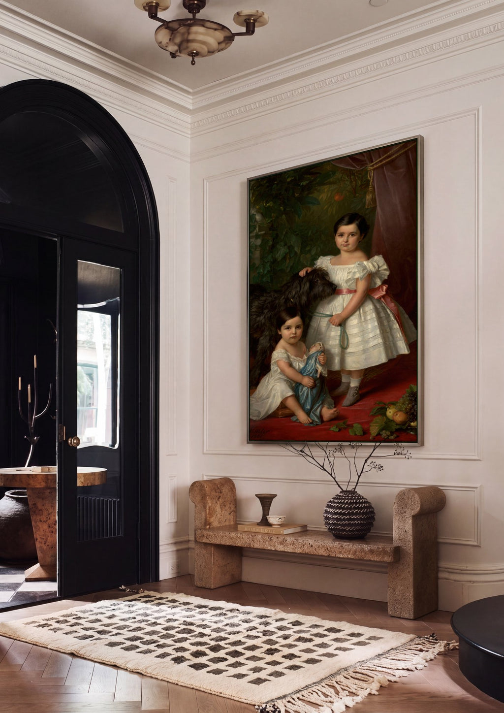 Quadro Decorativo Crianças e Cão – Józef Simmler em ambiente decorado