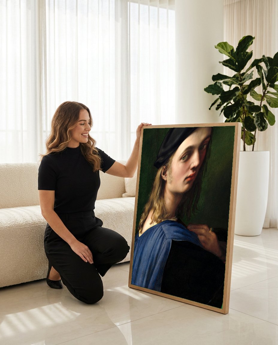 Quadro Decorativo Retrato de Jovem - Rafael com modelo em ambiente