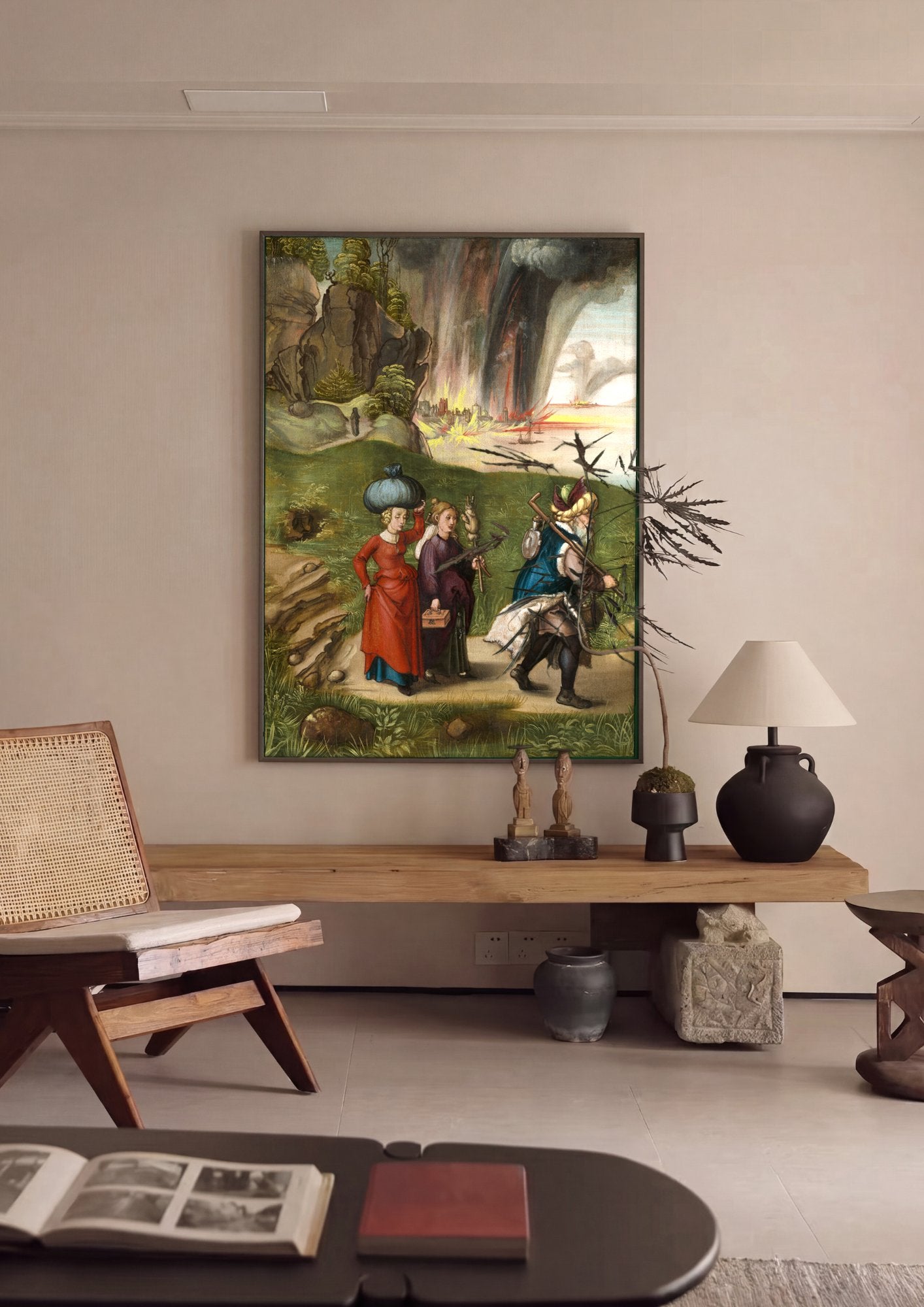 Quadro Decorativo A Fuga de Ló e Sua Família - Dürer em ambiente decorado