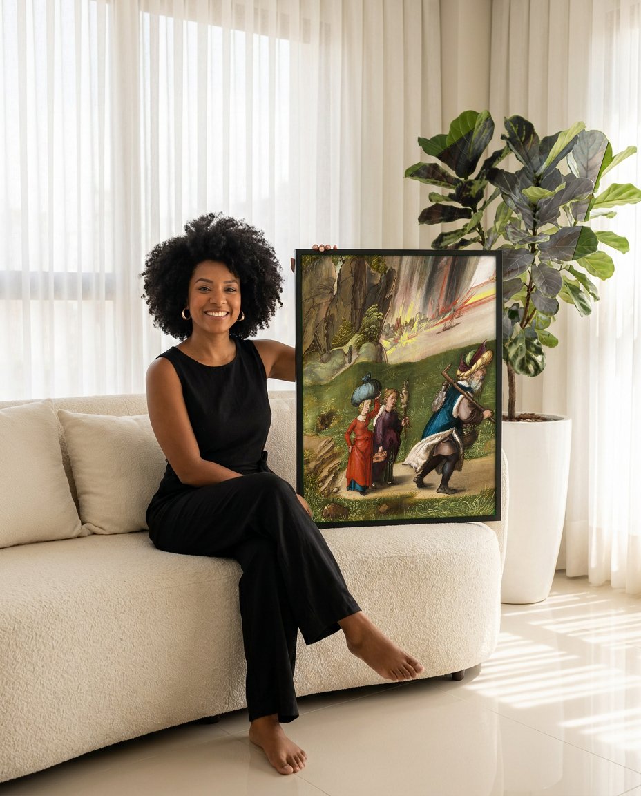Quadro Decorativo A Fuga de Ló e Sua Família - Dürer com modelo em ambiente