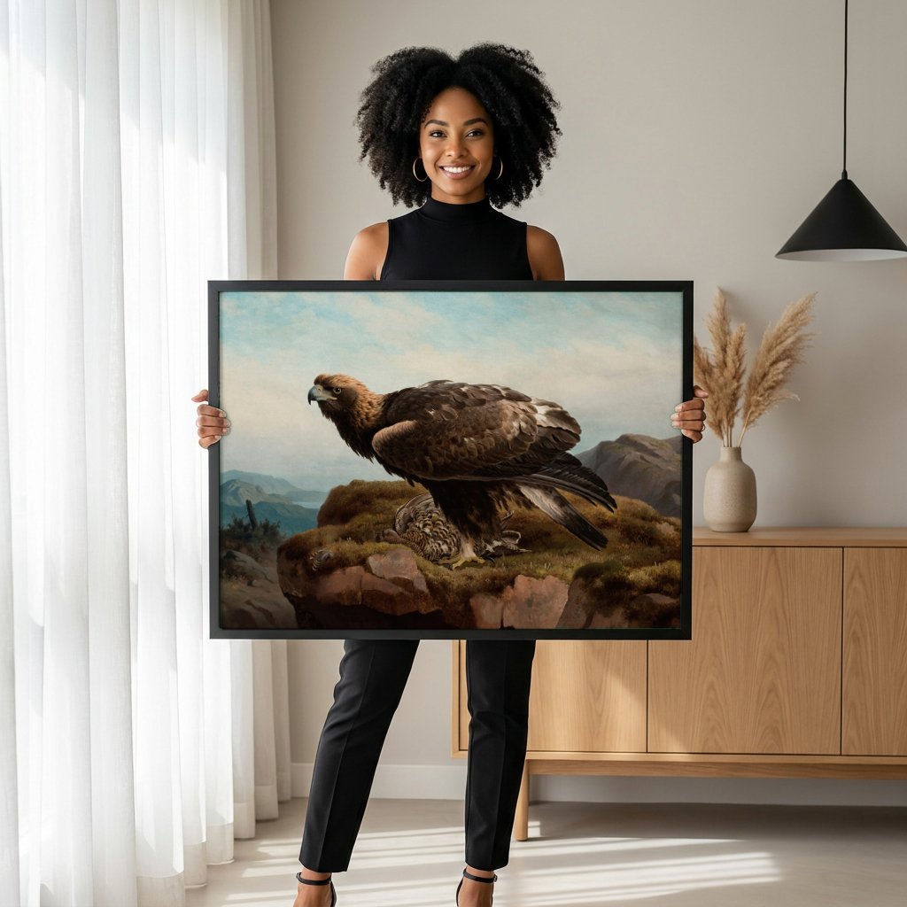 Quadro Decorativo Águia Real e Tetraz - Ferdinand von Wright com modelo em ambiente