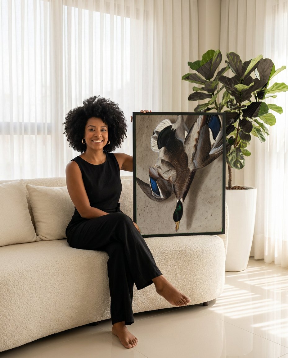 Quadro Decorativo Pato-Real Pendurado - Ferdinand von Wright com modelo em ambiente