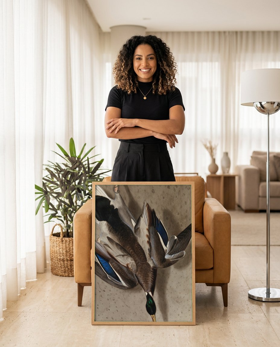 Quadro Decorativo Pato-Real Pendurado - Ferdinand von Wright com modelo em ambiente