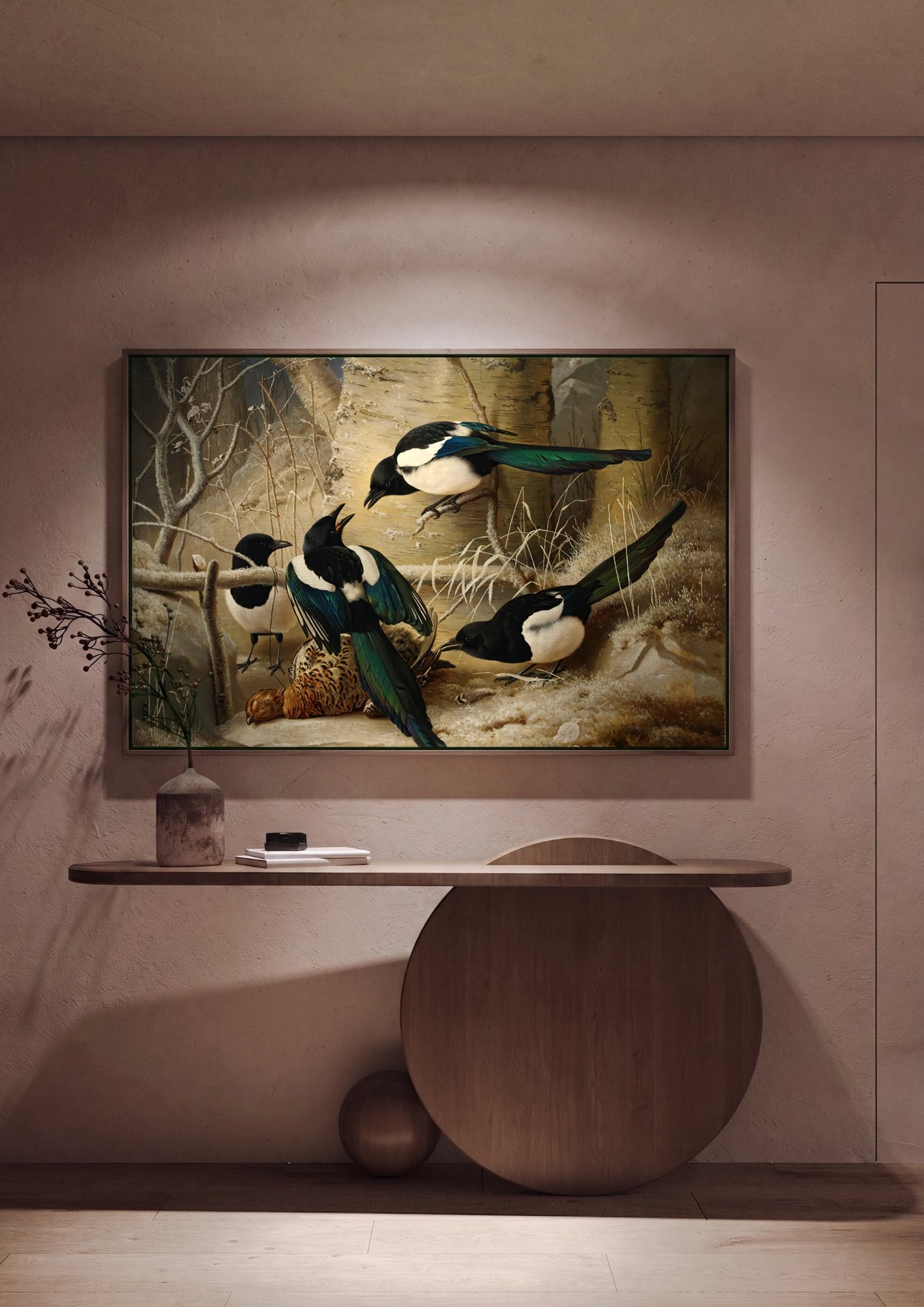 Quadro Decorativo Pássaros no Inverno - Ferdinand von Wright em ambiente decorado