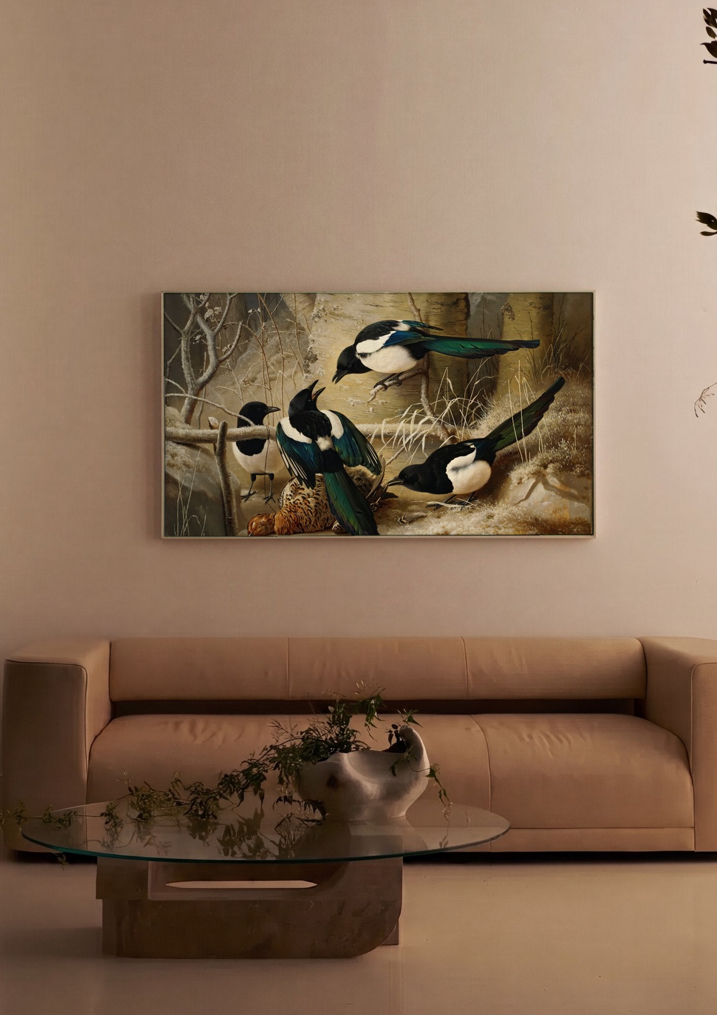 Quadro Decorativo Pássaros no Inverno - Ferdinand von Wright em ambiente decorado