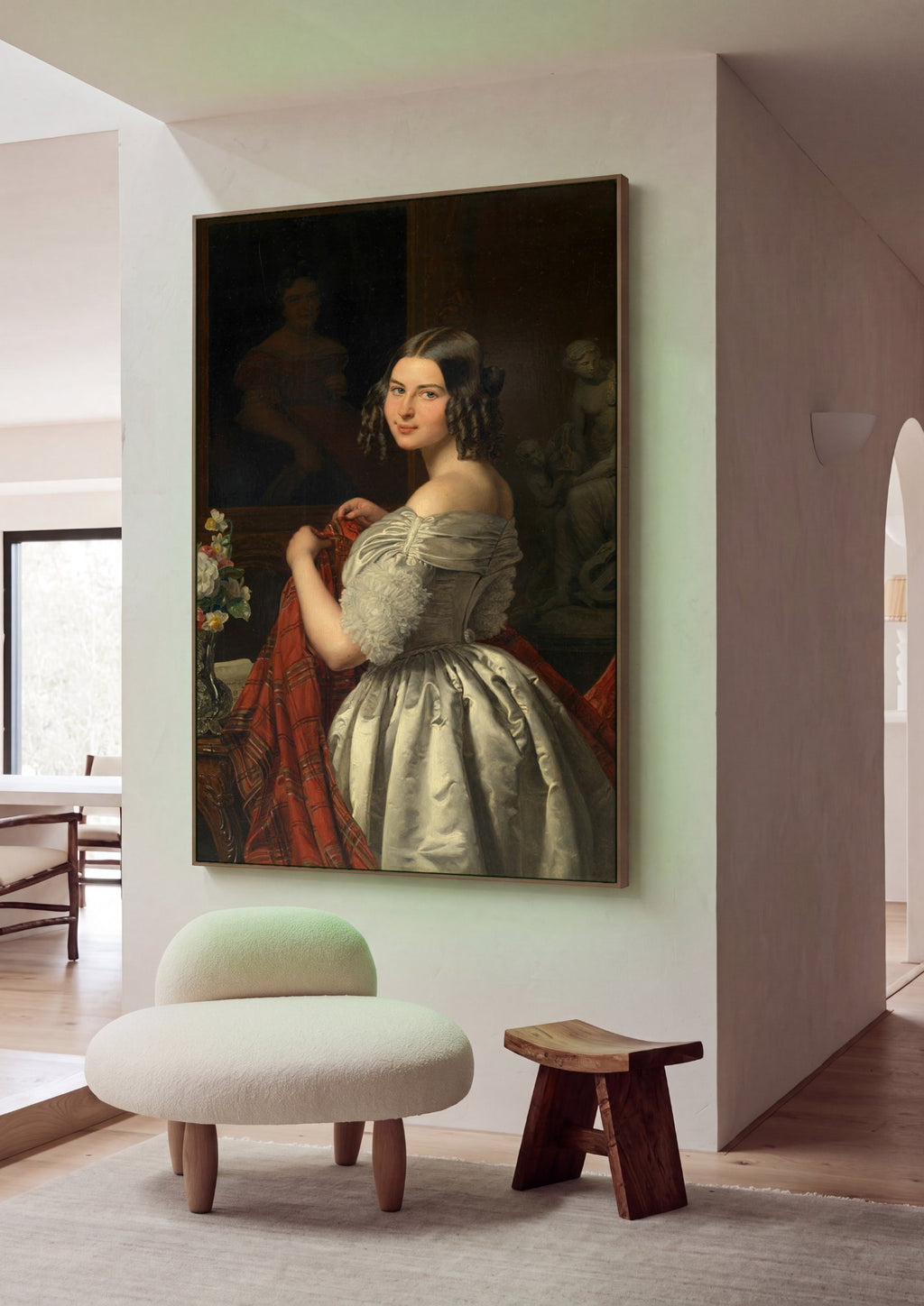 Quadro Decorativo A Jovem Costureira - Ferdinand Georg Waldmüller em ambiente decorado