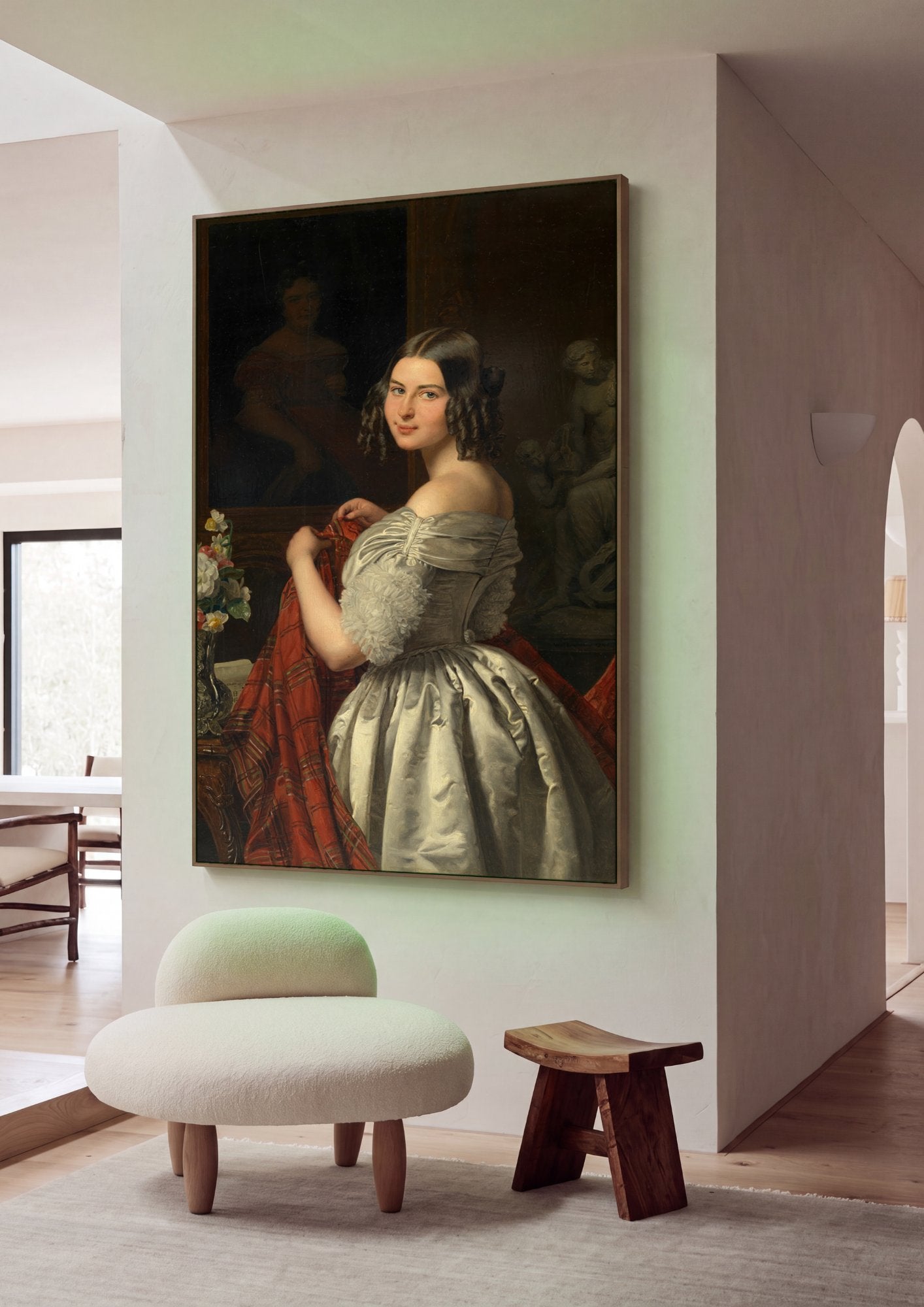 Quadro Decorativo A Jovem Costureira - Ferdinand Georg Waldmüller em ambiente decorado