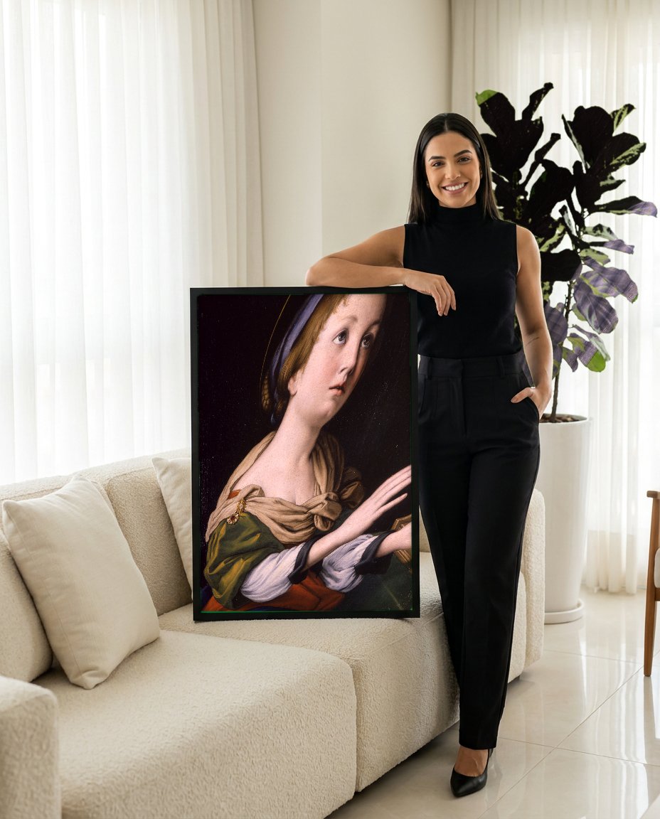 Quadro Decorativo Santa Cecília - Sassoferrato com modelo em ambiente
