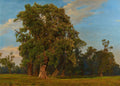 Quadro decorativo Floresta de Carvalho de Ferdinand Georg Waldmüller, retratando grandes árvores frondosas sob um céu azul com nuvens.