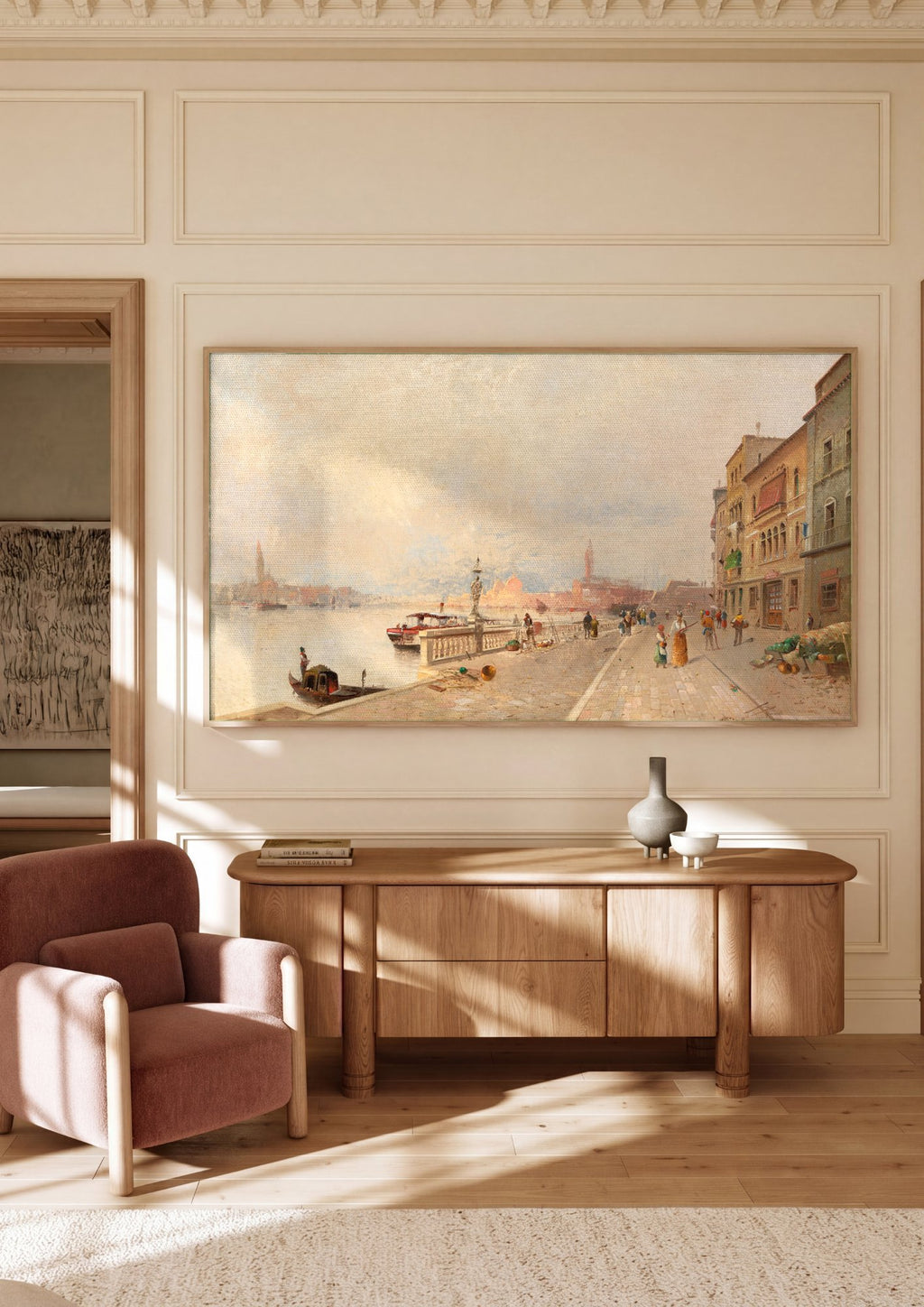 Quadro Decorativo Canal de Veneza com Figuras - Karl Kaufmann em ambiente decorado