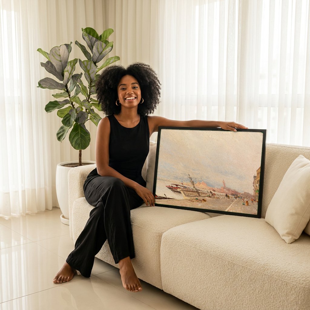 Quadro Decorativo Canal de Veneza com Figuras - Karl Kaufmann com modelo em ambiente