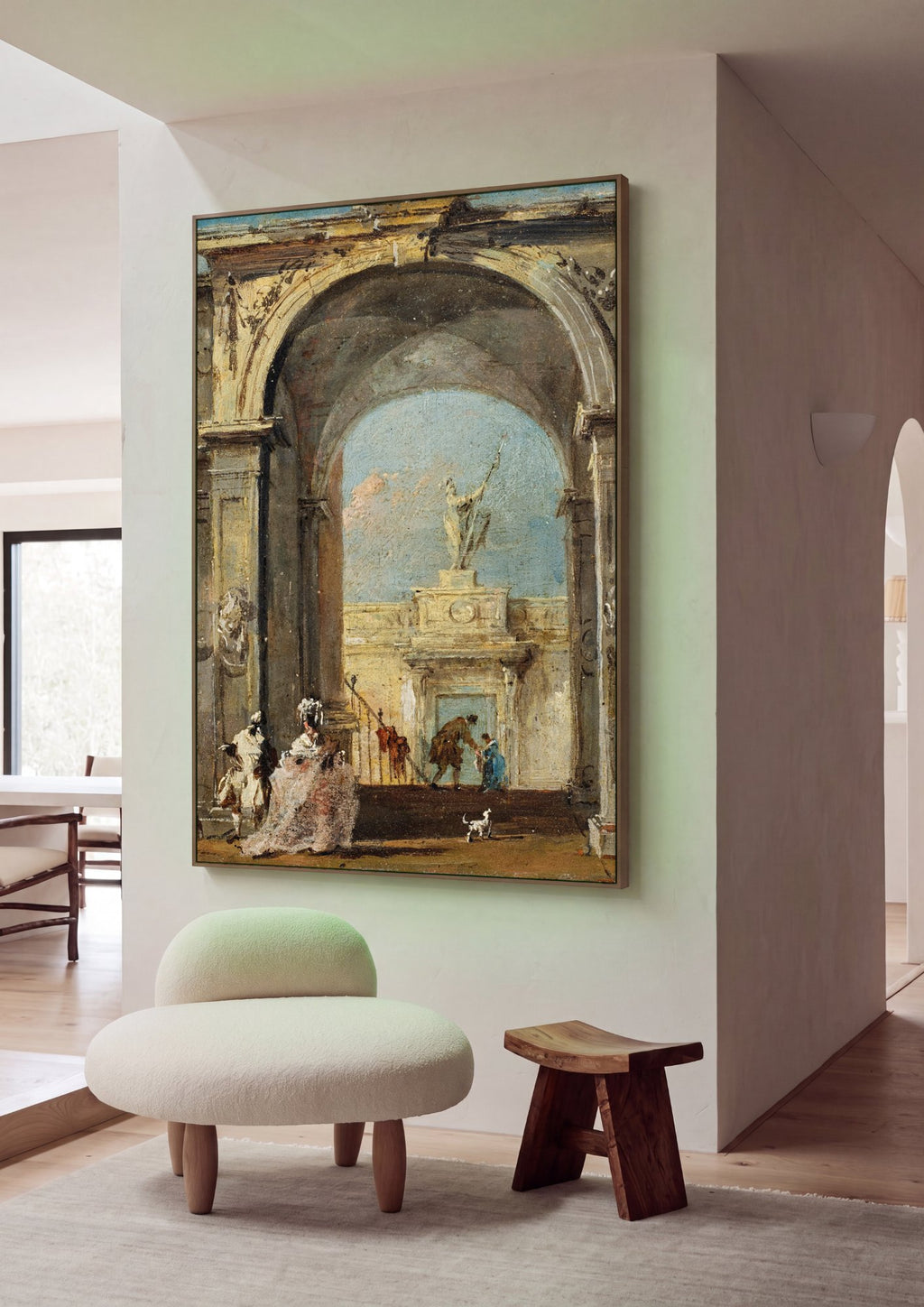 Quadro Decorativo Ruínas Clássicas e Figuras - Guardi em ambiente decorado