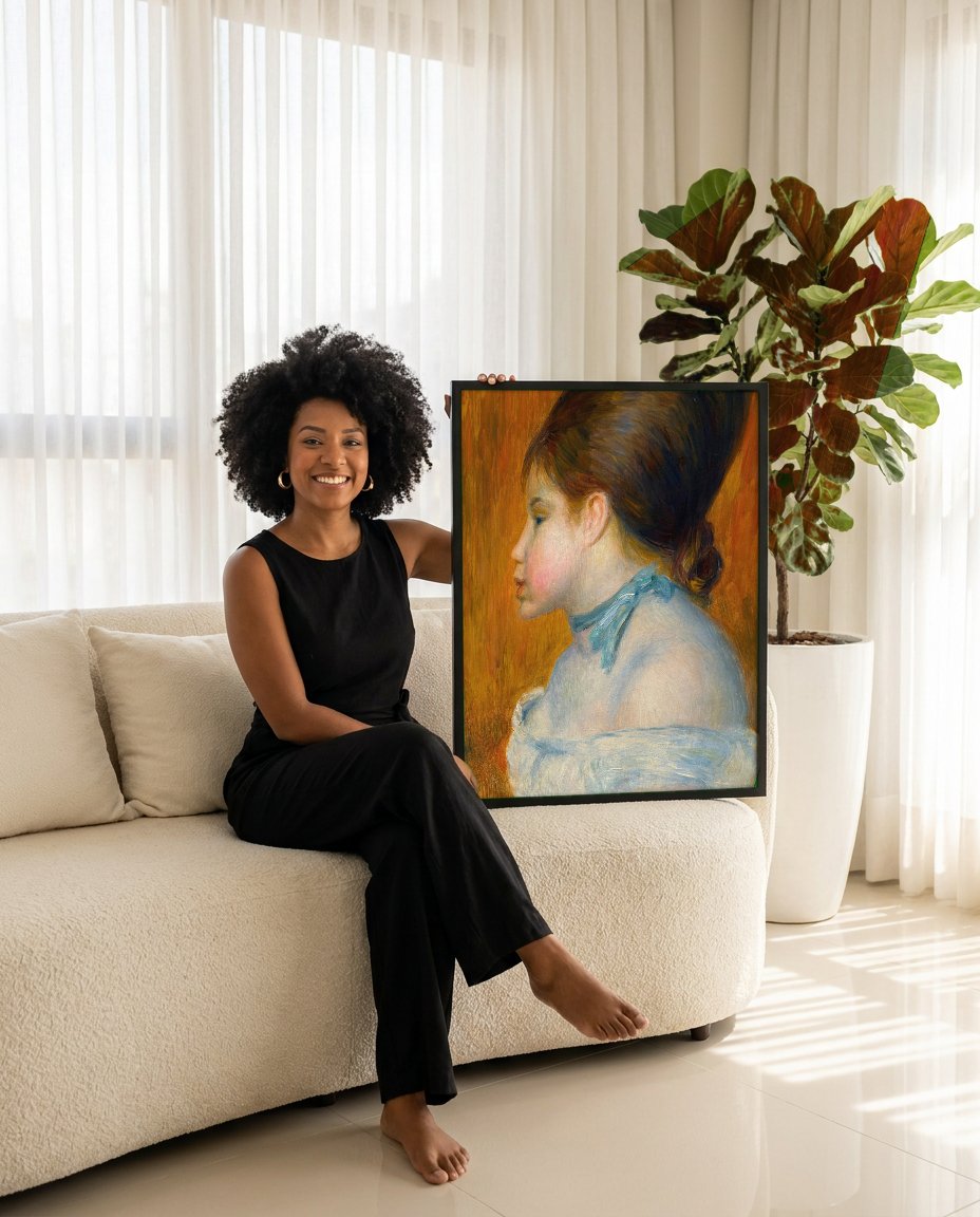 Quadro Decorativo Jovem Mulher de Perfil - Renoir com modelo em ambiente