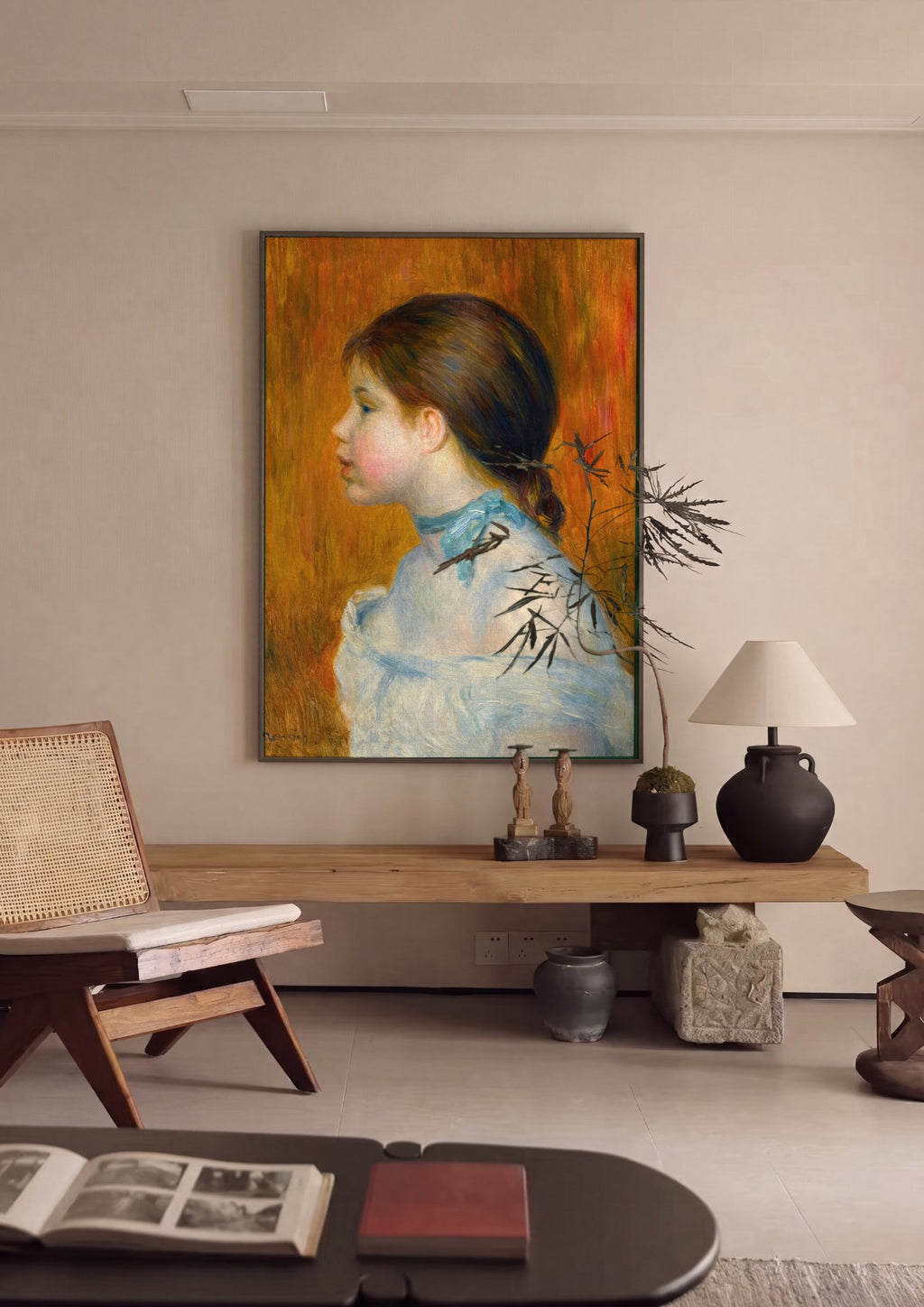 Quadro Decorativo Jovem Mulher de Perfil - Renoir em ambiente decorado