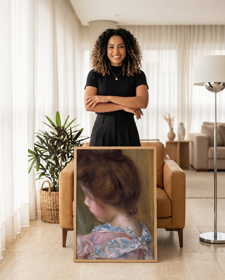 Quadro Decorativo Jovem Mulher de Perfil - Renoir com modelo em ambiente