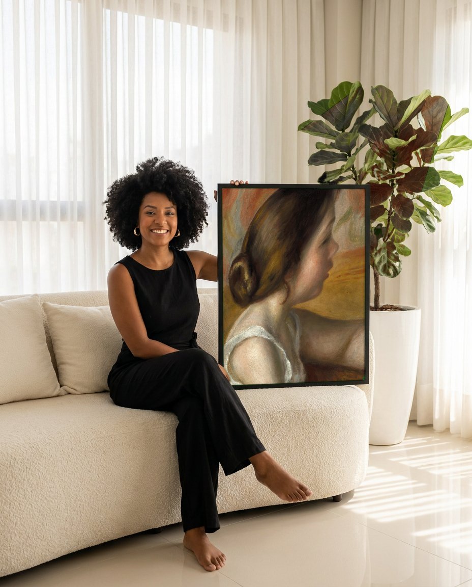Quadro Decorativo Jovem Mulher de Perfil - Renoir com modelo em ambiente