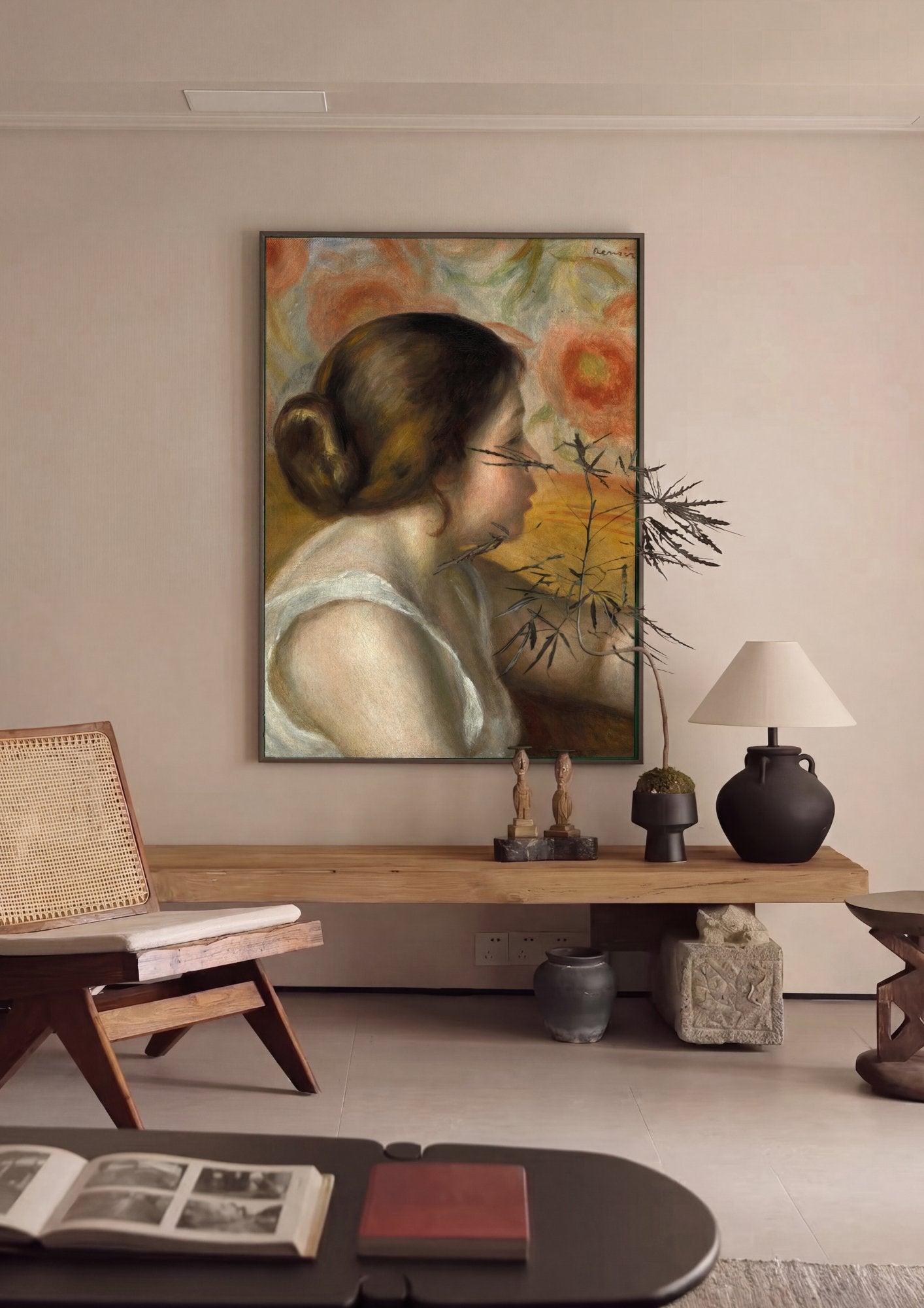 Quadro Decorativo Jovem Mulher de Perfil - Renoir em ambiente decorado