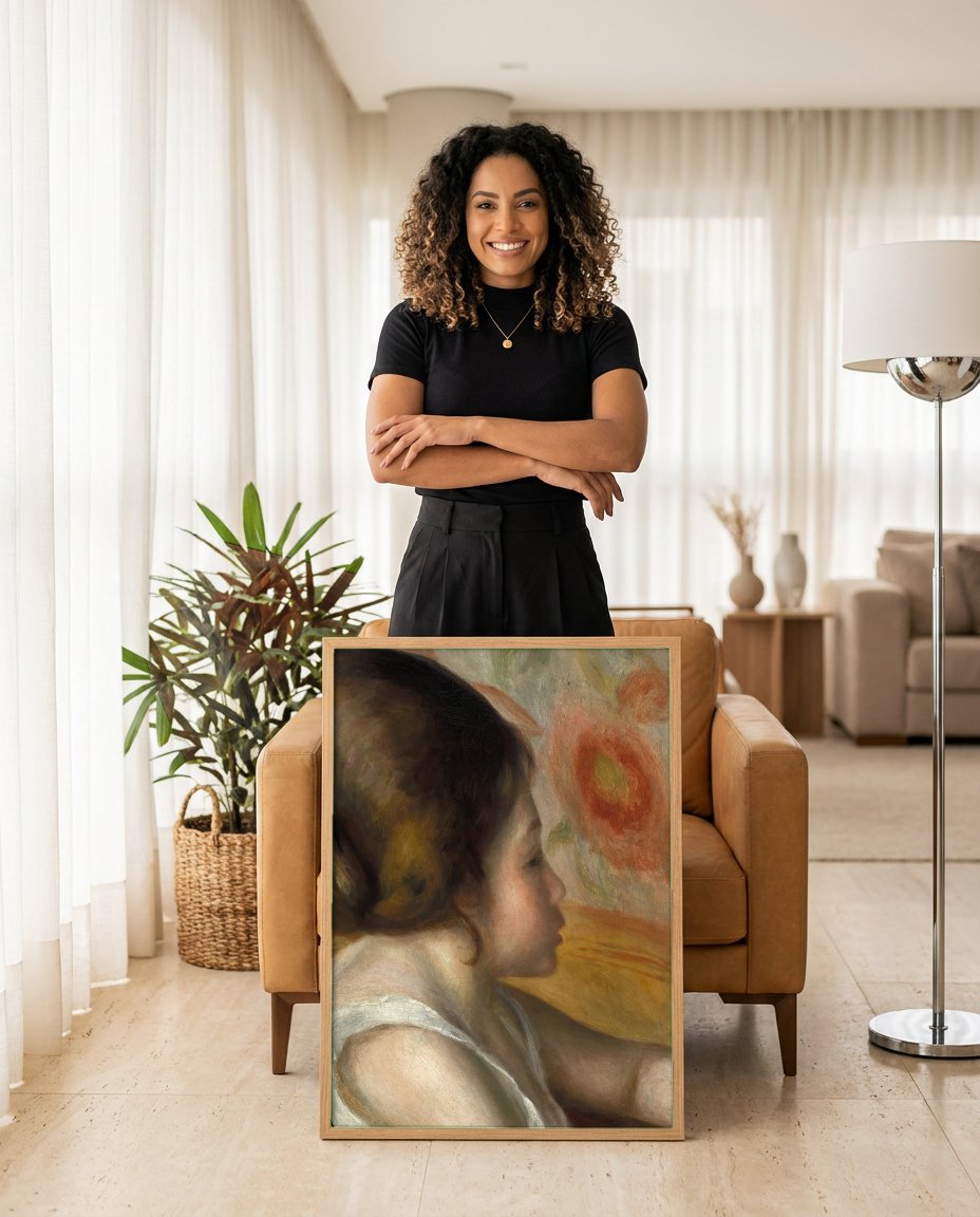 Quadro Decorativo Jovem Mulher de Perfil - Renoir com modelo em ambiente