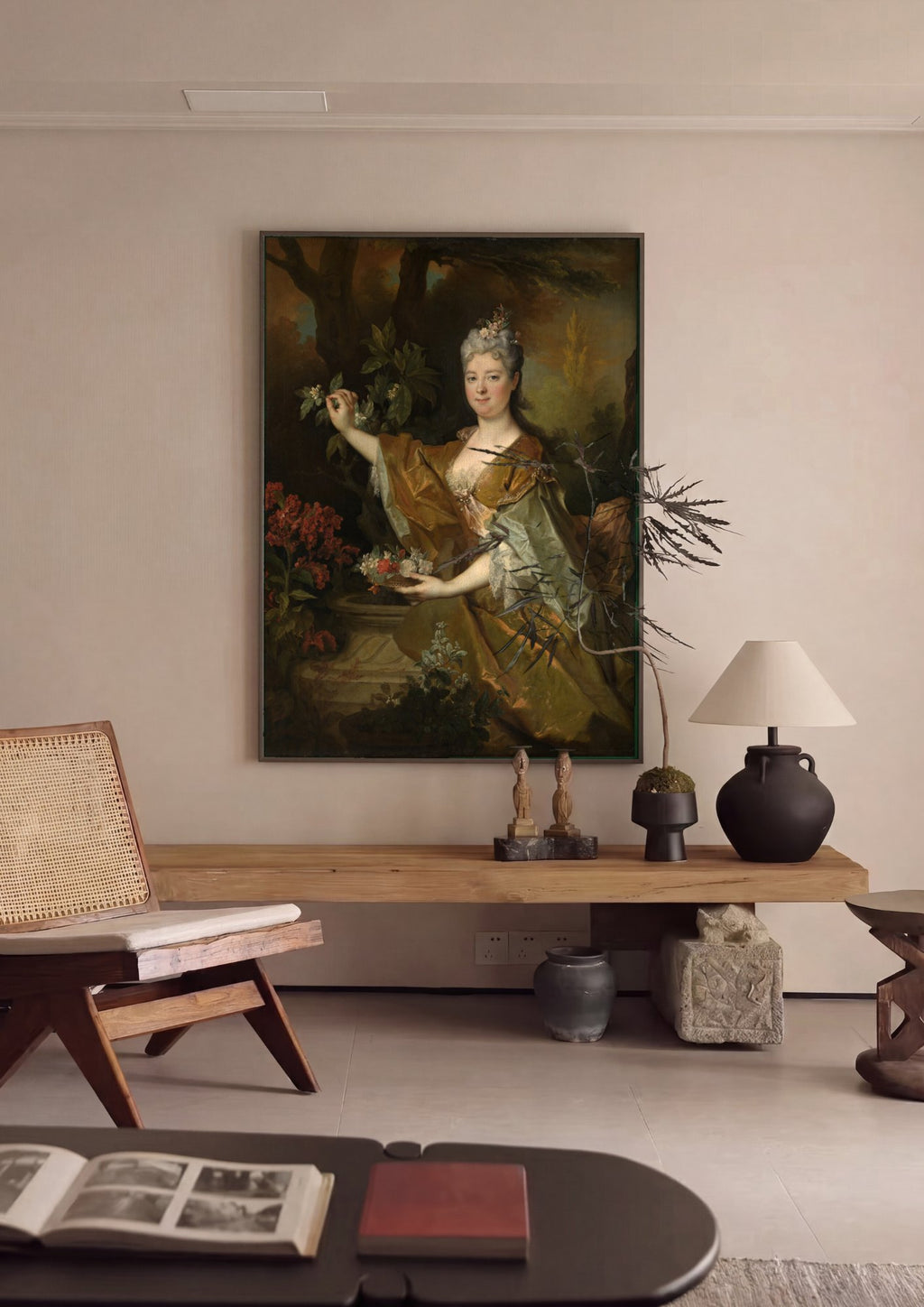 Quadro Decorativo Retrato de Dama com Flores - Largillière em ambiente decorado