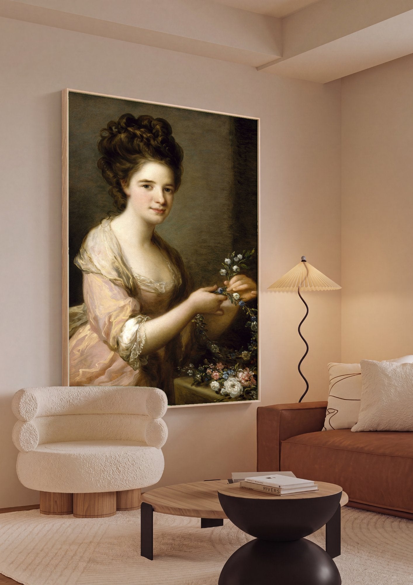 Quadro Decorativo Retrato de Dama com Flores - Angelica Kauffmann em ambiente decorado