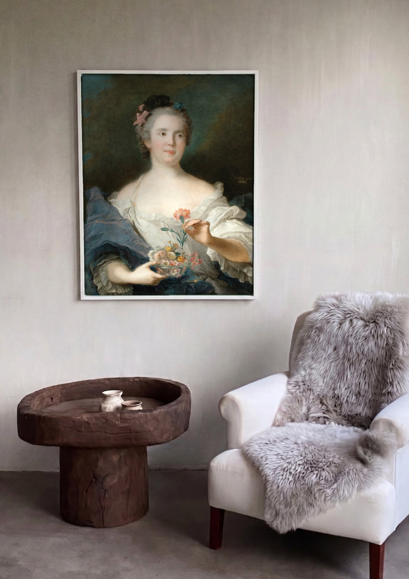 Quadro Decorativo Retrato de Dama com Flores - Jean-Marc Nattier em ambiente decorado