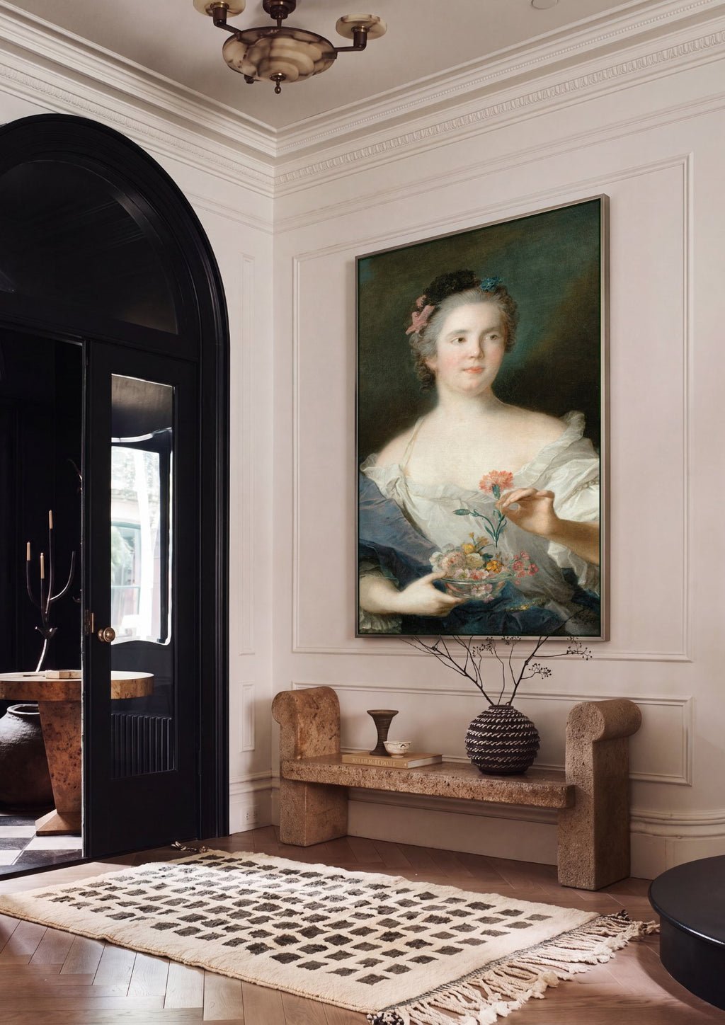 Quadro Decorativo Retrato de Dama com Flores - Jean-Marc Nattier em ambiente decorado