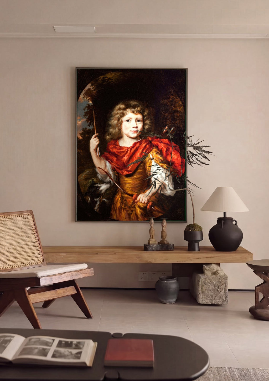 Quadro Decorativo Criança com Arco e Flecha - Nicolaes Maes em ambiente decorado
