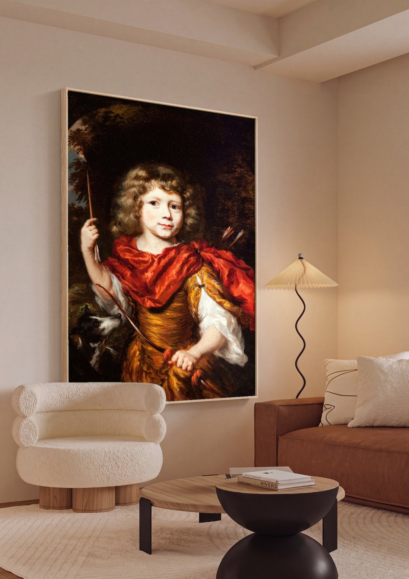Quadro Decorativo Criança com Arco e Flecha - Nicolaes Maes em ambiente decorado