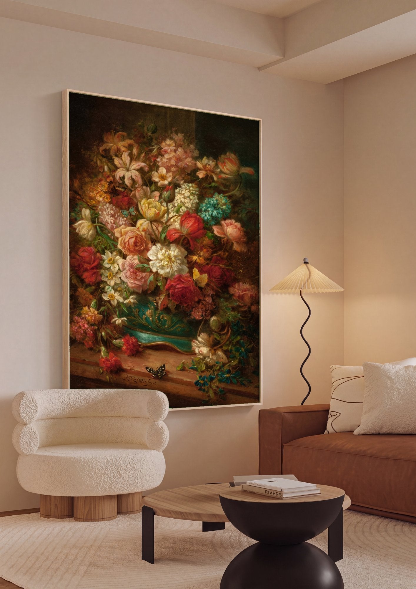 Quadro Decorativo 'Natureza Morta com Flores' - Hans Zatzka em ambiente decorado