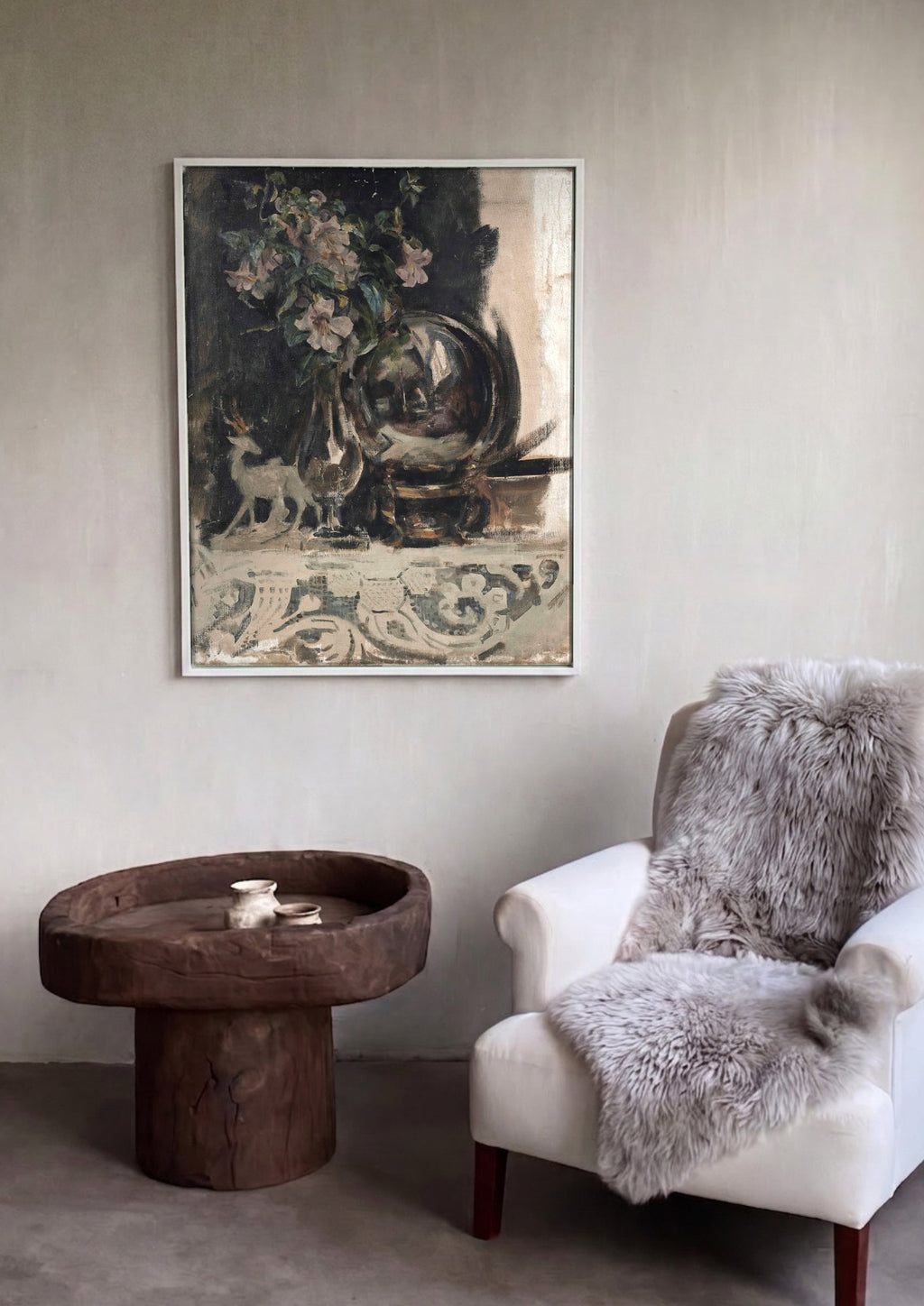 Quadro Decorativo Natureza-Morta com Flores e Jarra - J. J. Shannon em ambiente decorado