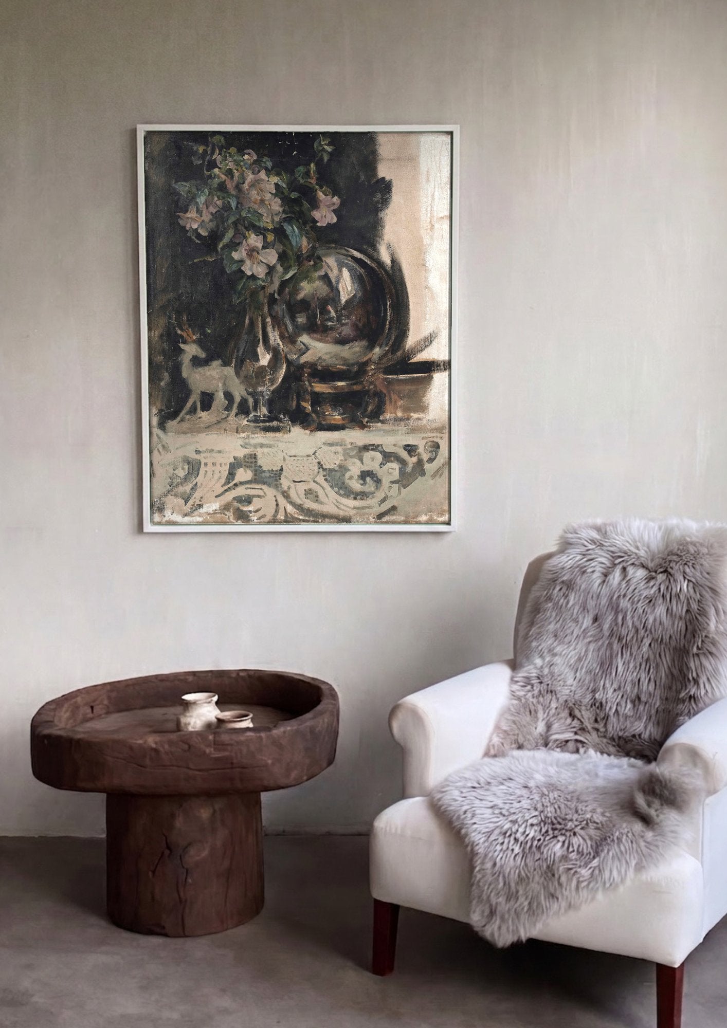 Quadro Decorativo Natureza-Morta com Flores e Jarra - J. J. Shannon em ambiente decorado