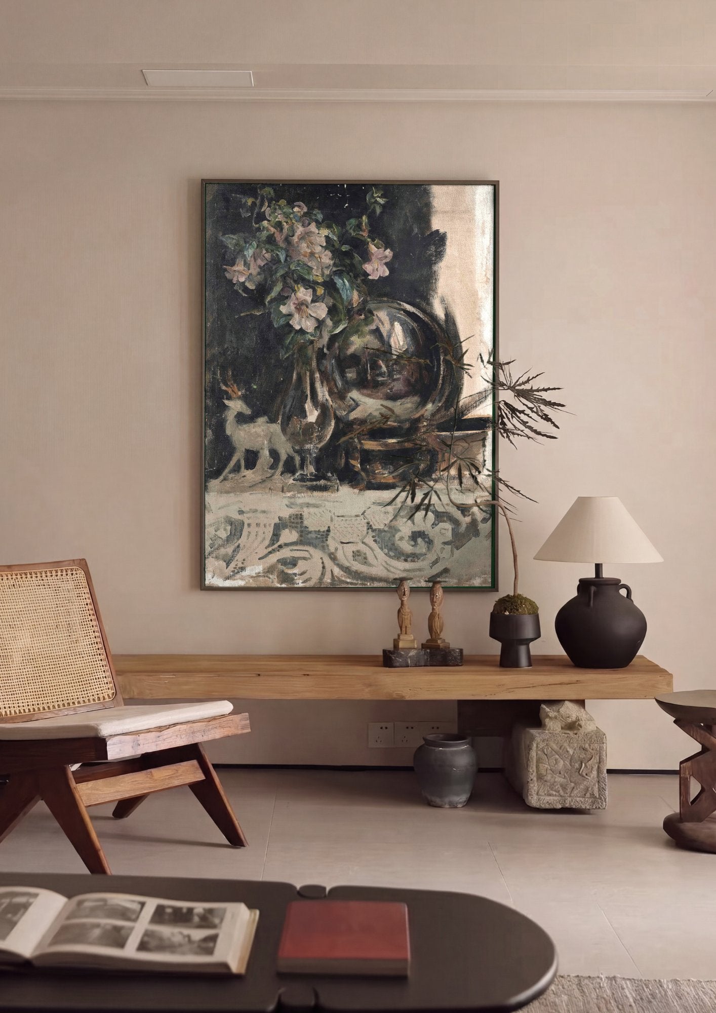 Quadro Decorativo Natureza-Morta com Flores e Jarra - J. J. Shannon em ambiente decorado