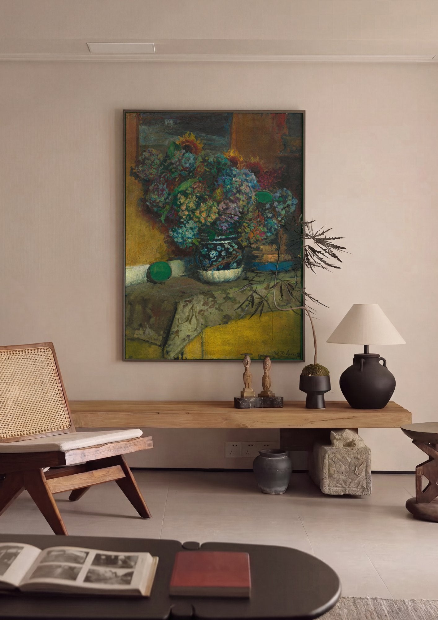 Quadro Decorativo Natureza-Morta com Flores - Jacques Émile Blanche em ambiente decorado