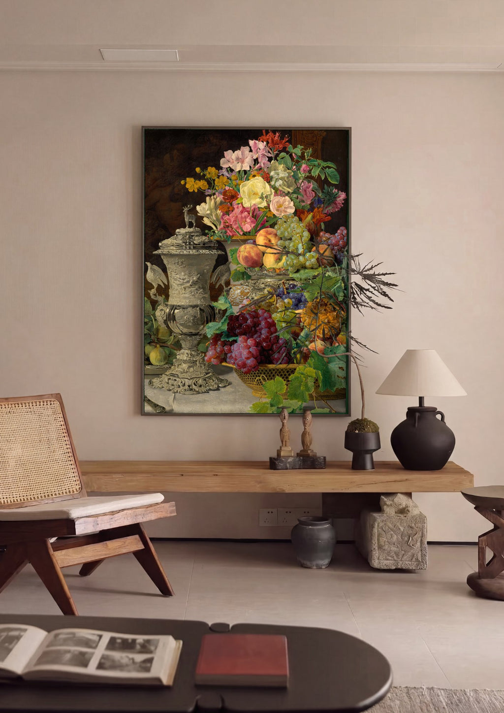Quadro Decorativo Natureza-Morta com Flores e Frutas - Waldmüller em ambiente decorado