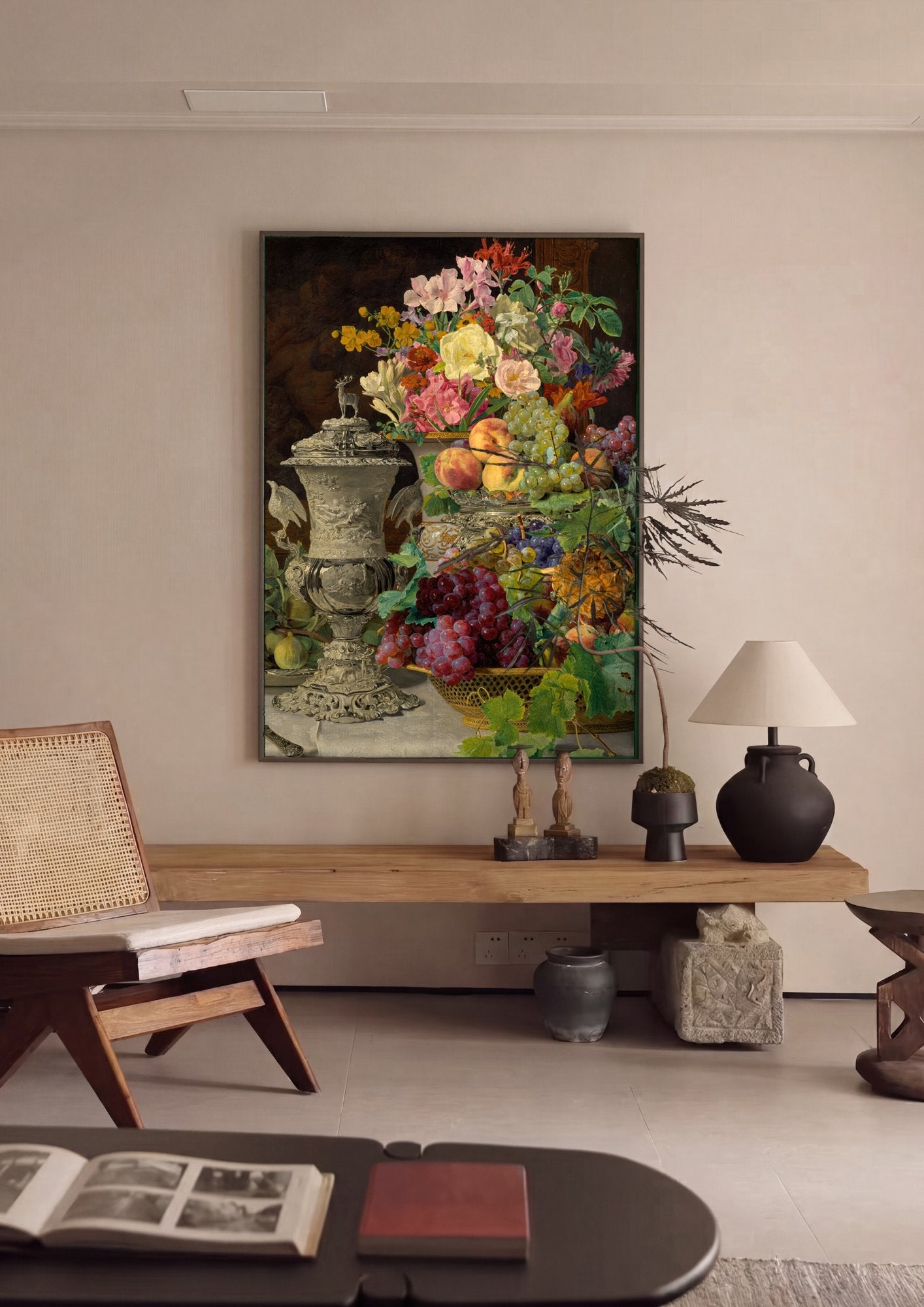 Quadro Decorativo Natureza-Morta com Flores e Frutas - Waldmüller em ambiente decorado