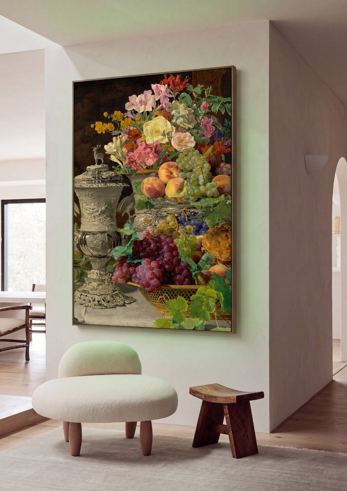 Quadro Decorativo Natureza-Morta com Flores e Frutas - Waldmüller em ambiente decorado